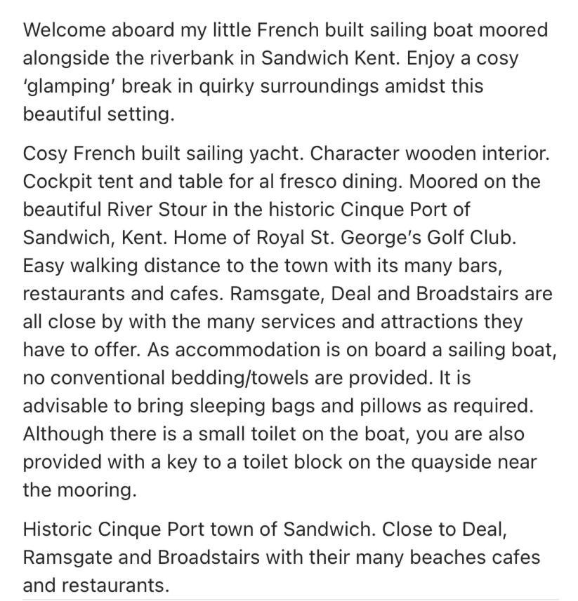 Cosy Sailing Boat Glamping Accommodation On The River In Sandwich Exterior photo